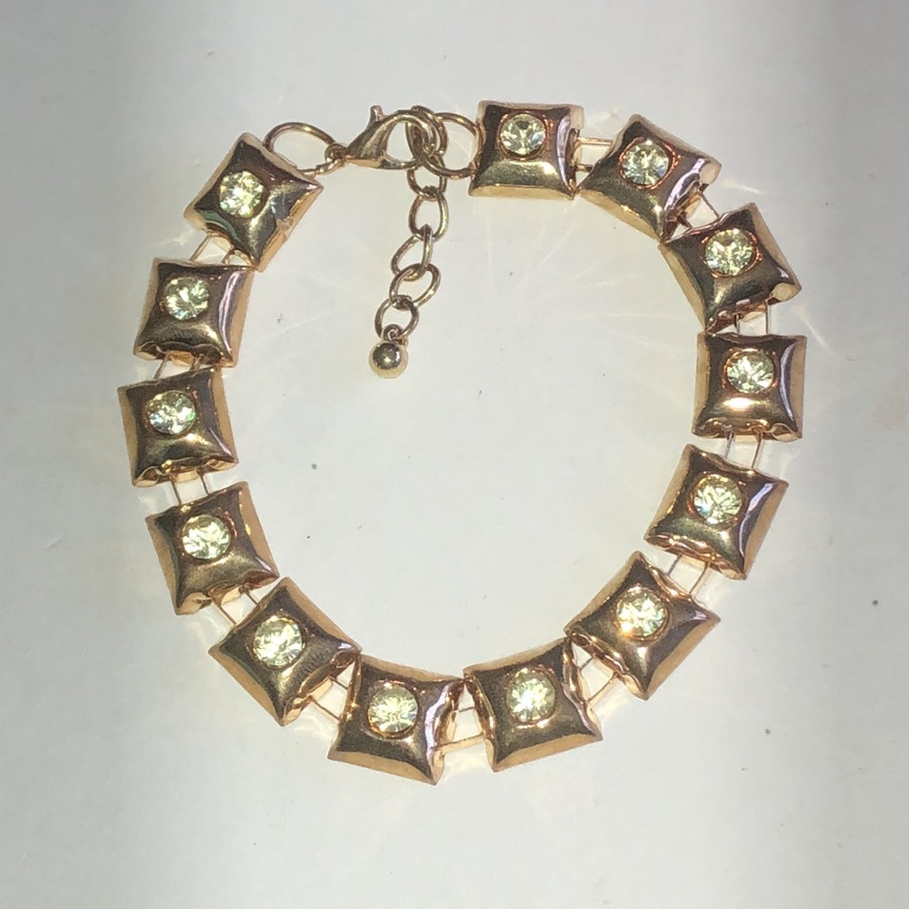 Gold Tone Crystal Square Link Bracelet